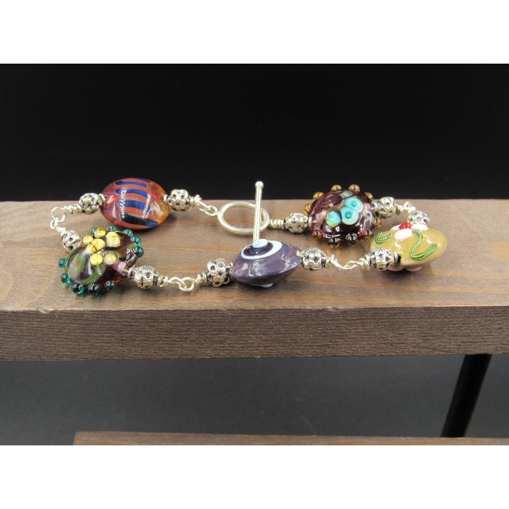 9" Sterling Silver Handmade Glass Chunky Ankle Bracelet Vintage Elegant